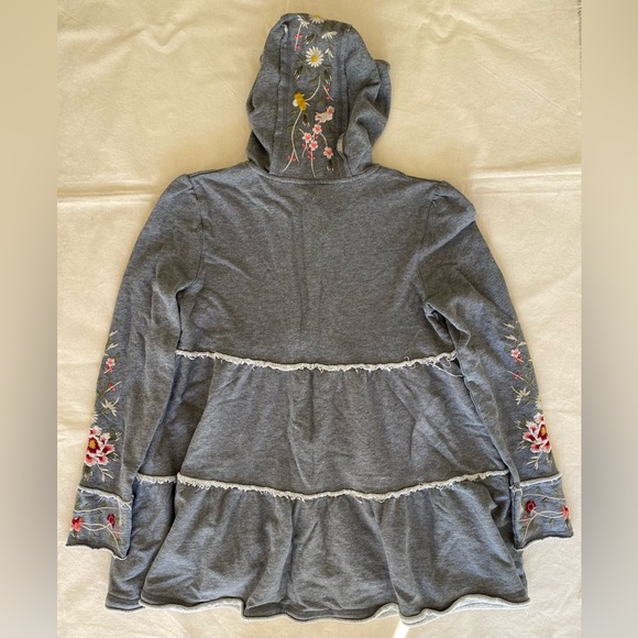Johnny Was Acacia Tiered Embroidered Floral Gray Hooded Zip Front Jacket Small - Picture 10 of 10